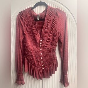 Anthropologie pink  Ruffled Button-Up Blouse. New!